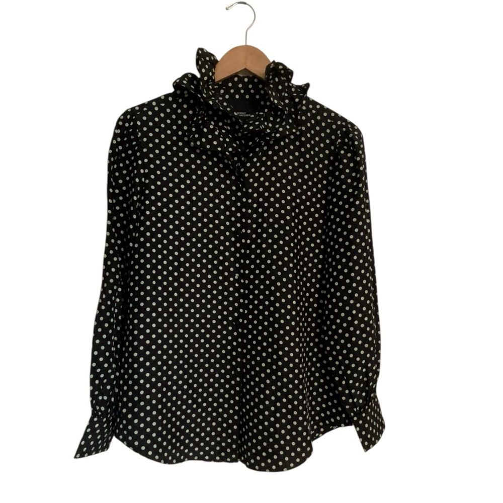 Runway Marc SILK Jacob’s Black Polka Dot Blouse with Ruffle Collar SZ Med